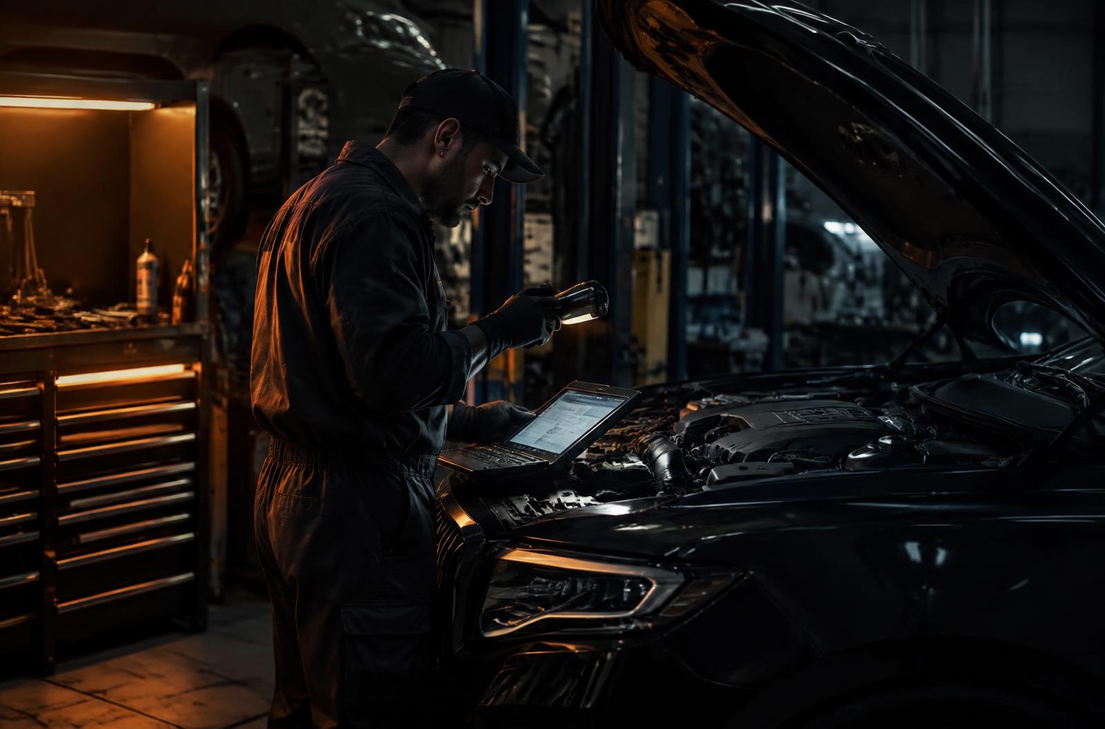 Monteur die aan een auto werkt